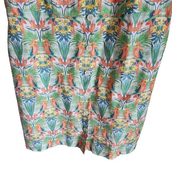 Talbots Dress 12 Green Multi Tropical Parrot Bird Floral Sleeveless Buttons NEW - Picture 3 of 11